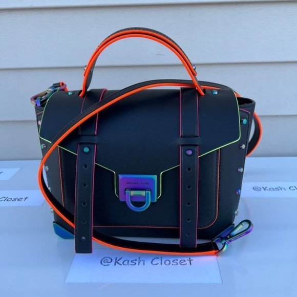 Michael Kors Manhattan Satchel Medium Leather Contrast trim Satchel Black - Picture 11 of 11